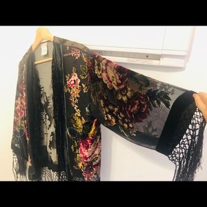 Free People Shimmy Fridge Velvet Kimono w/ Flowers